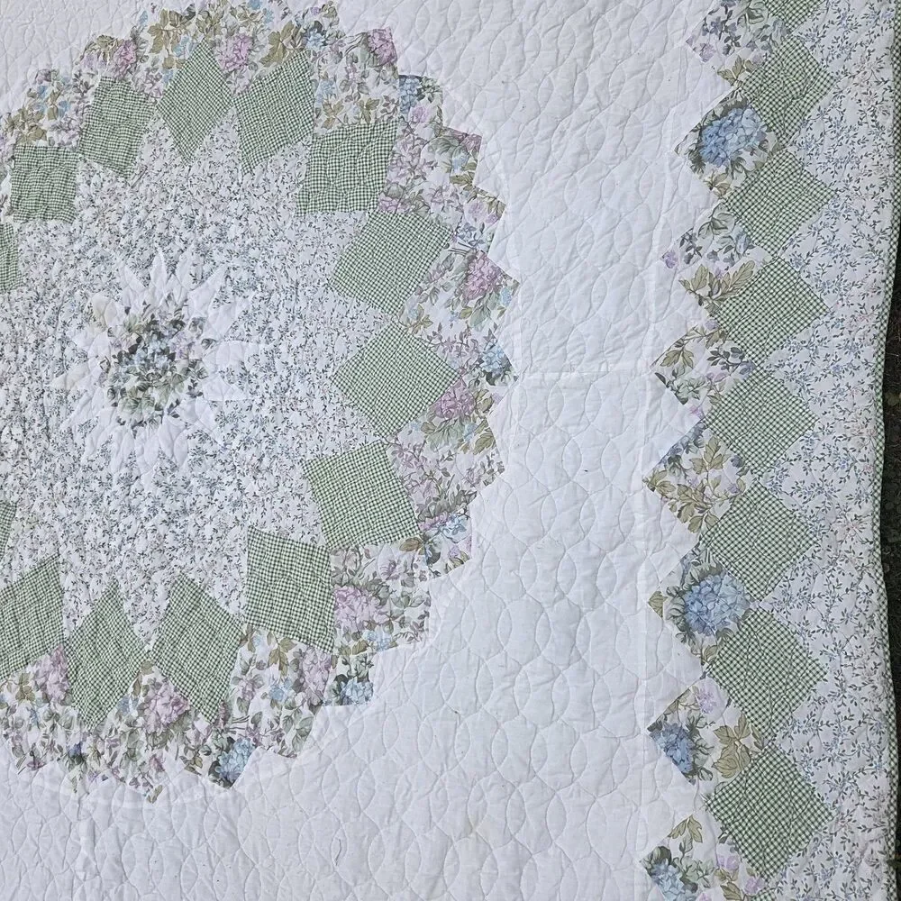 VTG Full Size Colormate Patchwork Quilt Lone Star Floral Gingham 76x96 Sears
